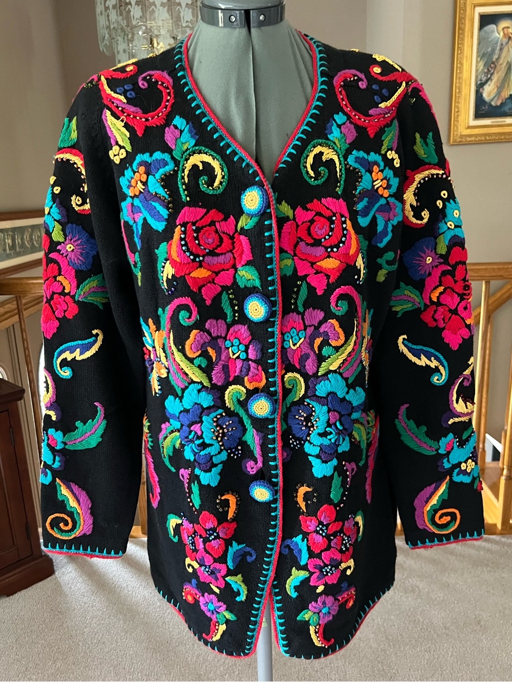 Michael Simon S M Rose Embroidered Sweater Cardigan Autumn Christmas Gift